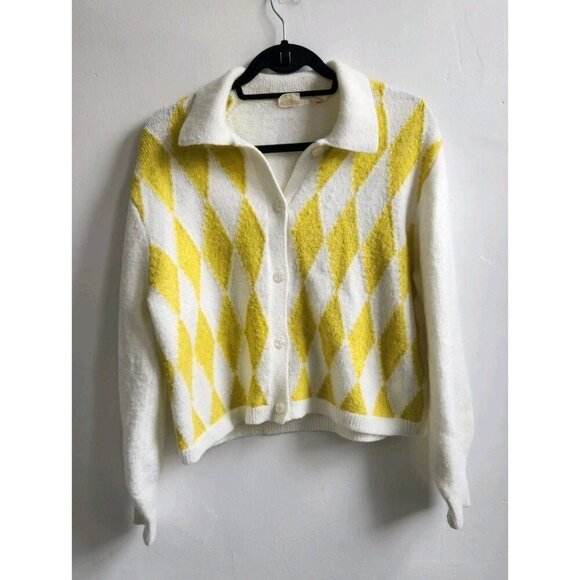 Levi's Vega Argyle Cardigan Sweater Collared Button Up Knit Preppy Academia - Picture 2 of 6